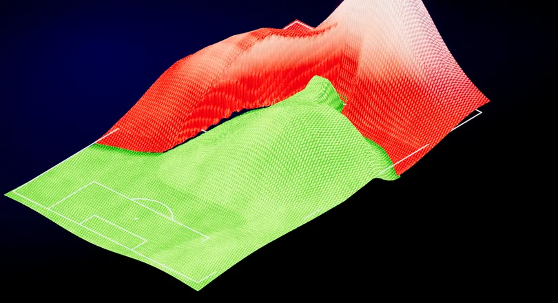 A hill rising out of the pitch where a shot was taken