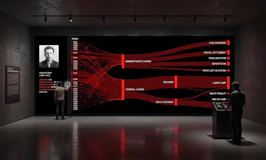 The wall of the repressed: a visitor at the five-metre interactive wall, concept render