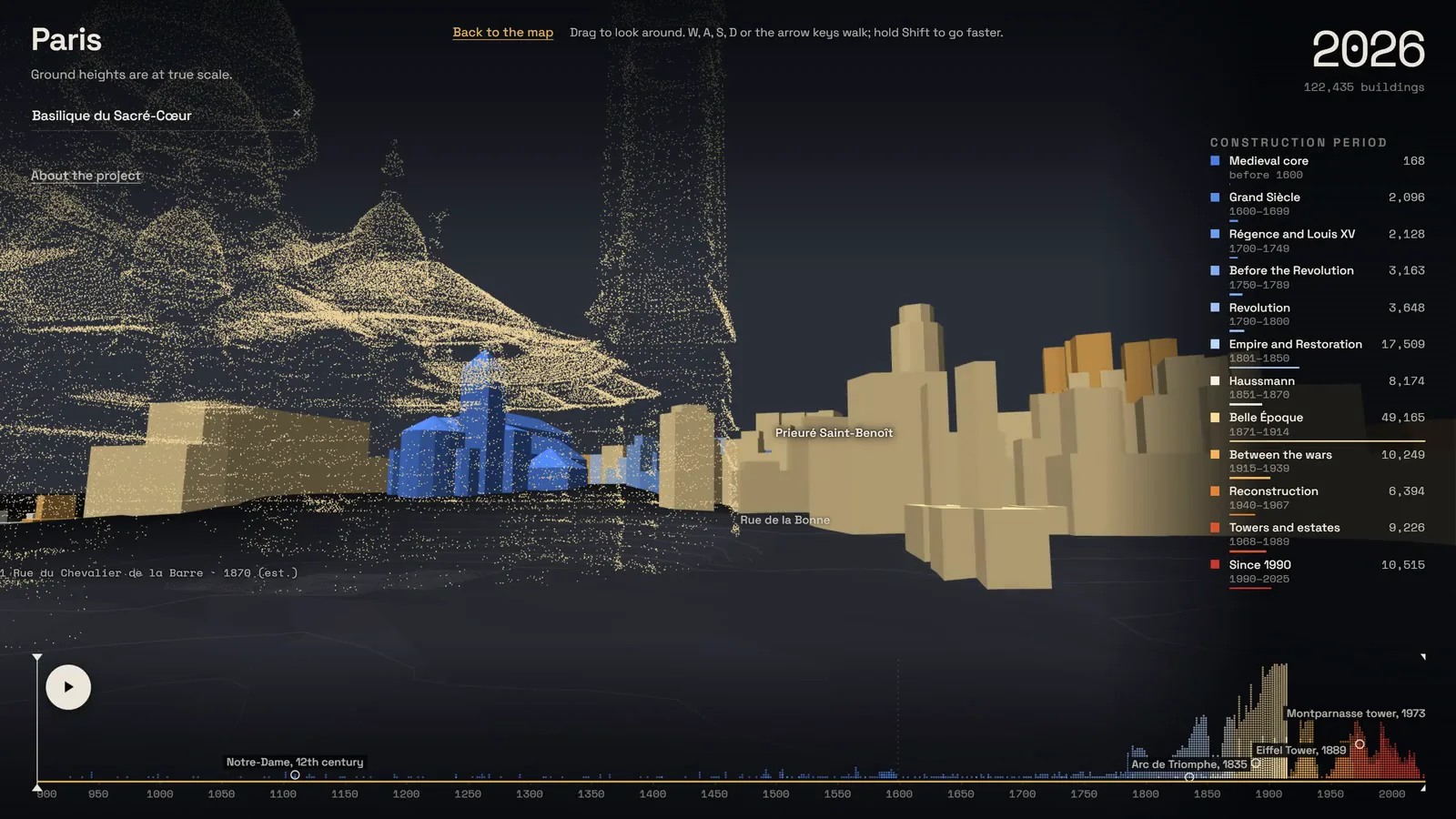 The panorama from the pavement, the Eiffel Tower as a lidar point cloud