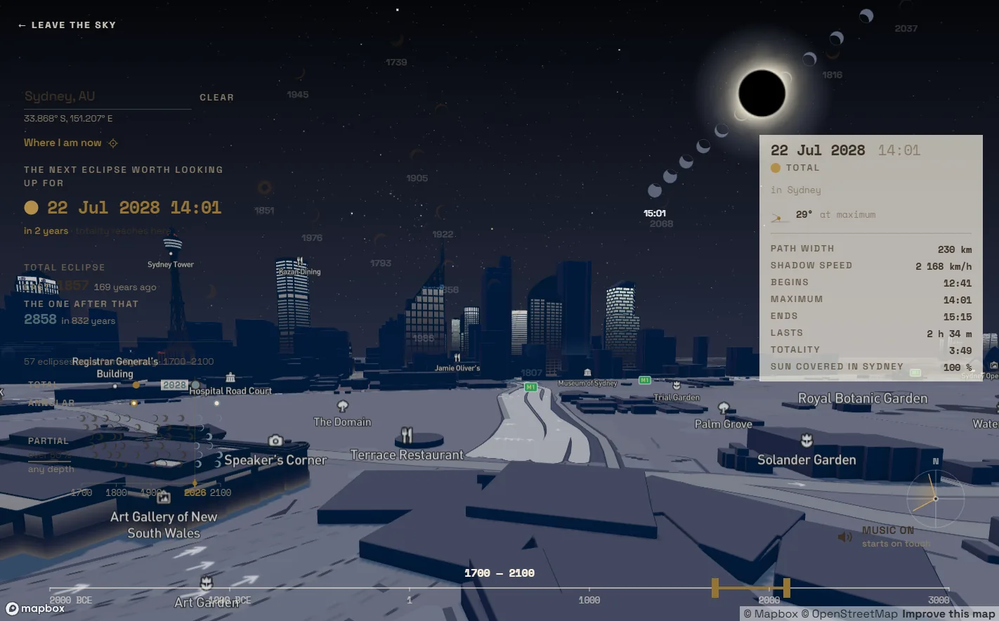 Sydney, the total eclipse of 22 July 2028, before